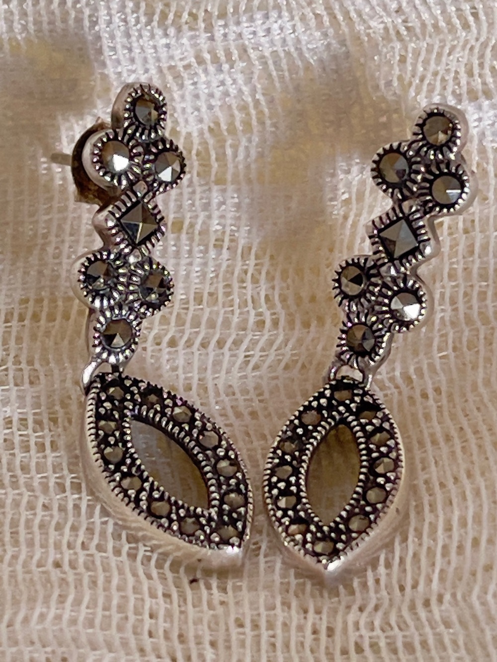 Vintage Sterling Silver Marcasite Drop Earrings